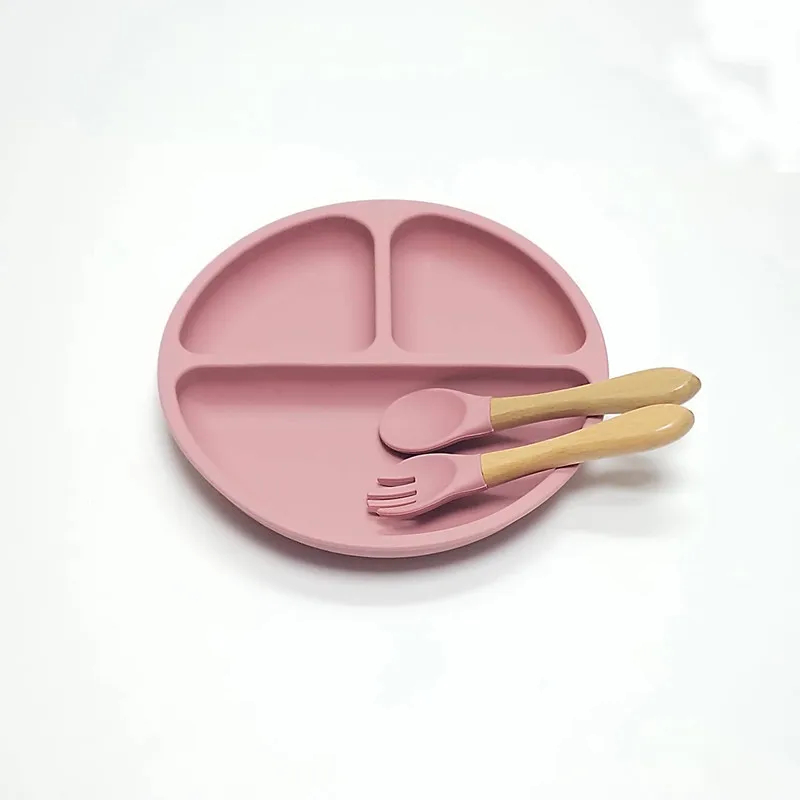3pcs/Set Silicone Dinner Plate 3 Compartments Reinforced Suction Children's Silicone Bowl